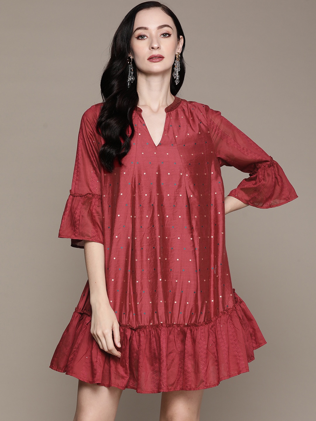 

aarke Ritu Kumar Red Embroidered A-Line Dress