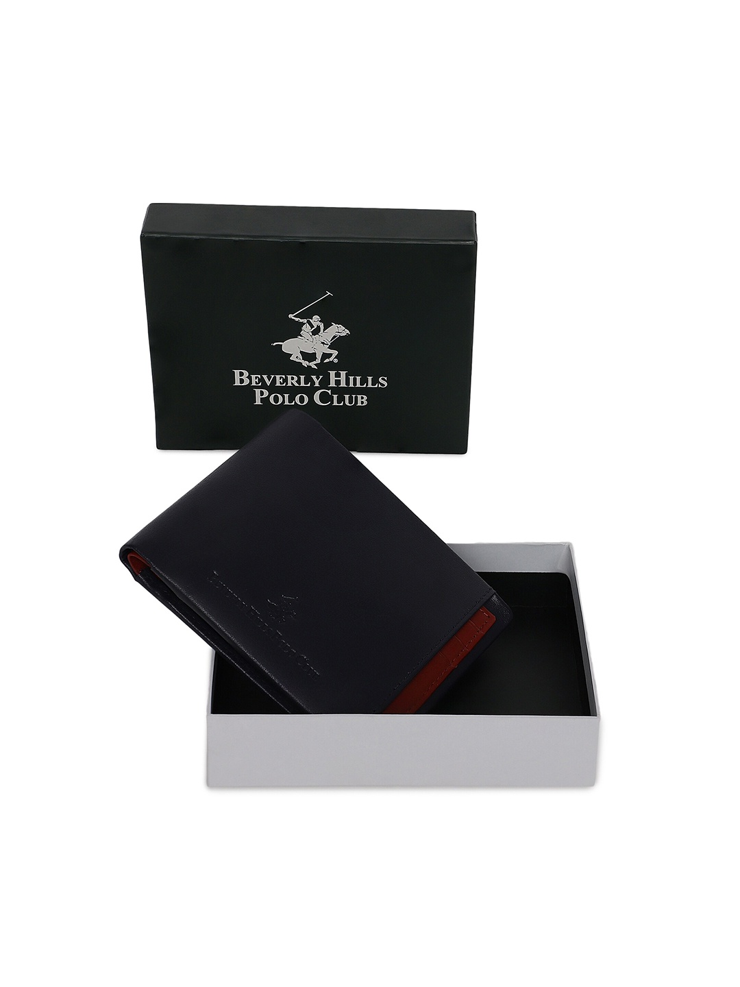 

Beverly Hills Polo Club Men Textured Two Fold Wallet with Card Holder, Navy blue