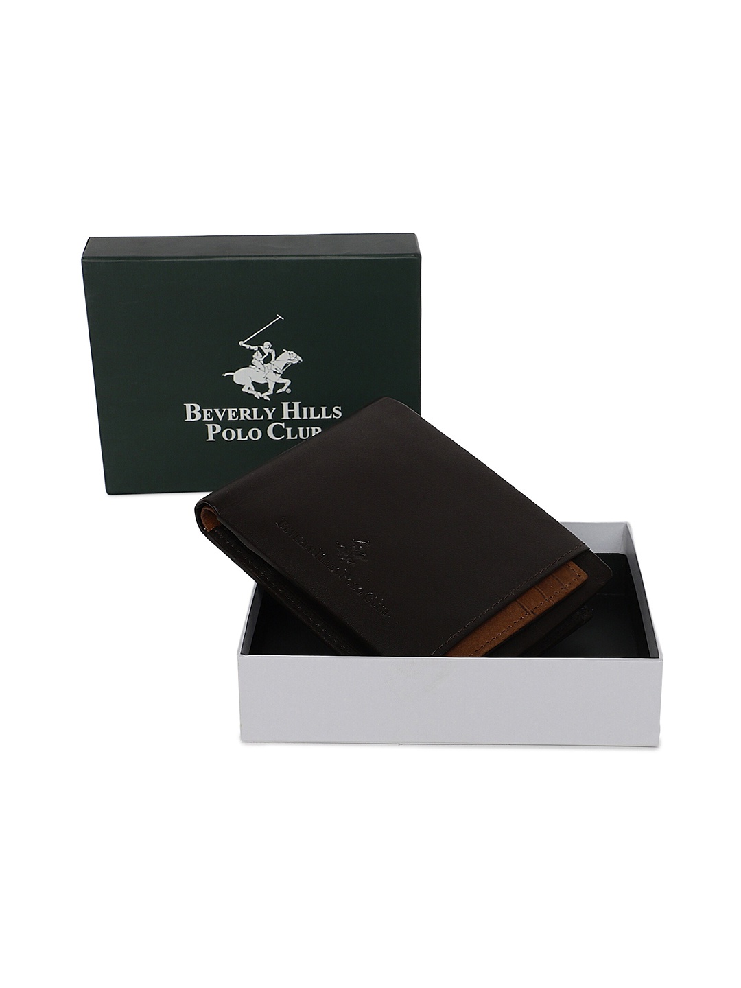 

Beverly Hills Polo Club Men Two Fold Wallet with Card Holder, Coffee brown