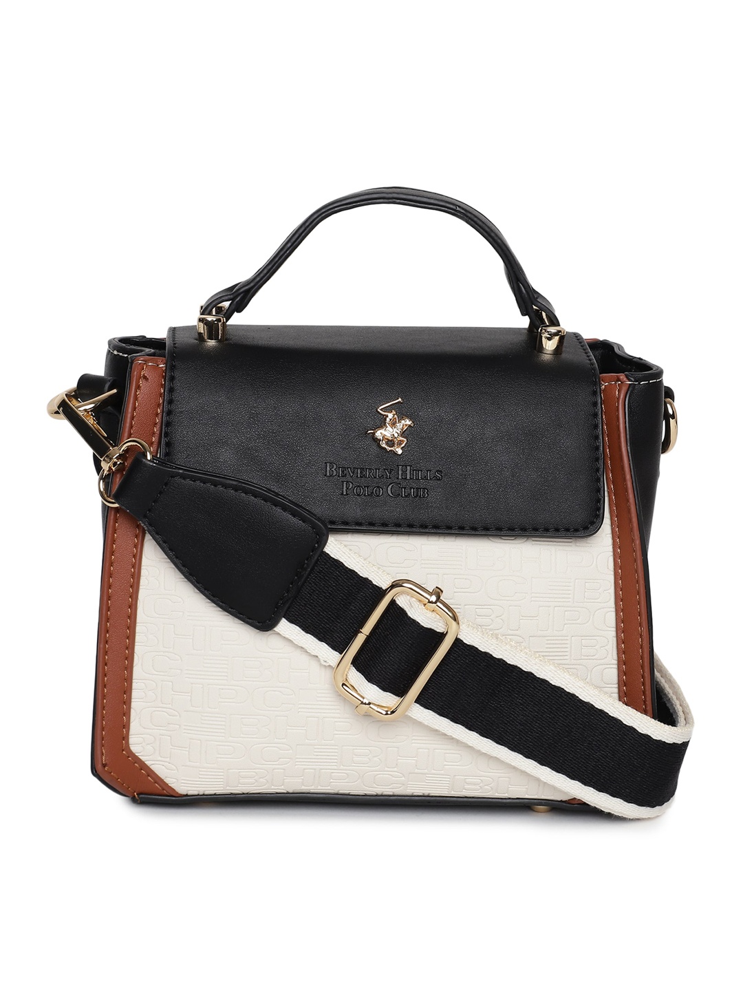 

Beverly Hills Polo Club Colourblocked Structured Satchel Handbags, Black