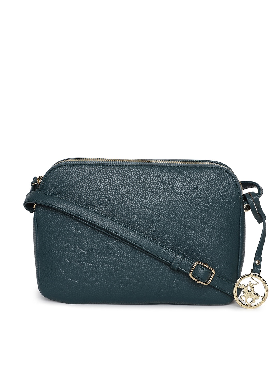 

Beverly Hills Polo Club Textured Structured Sling Bag with Adjustable Strap, Teal