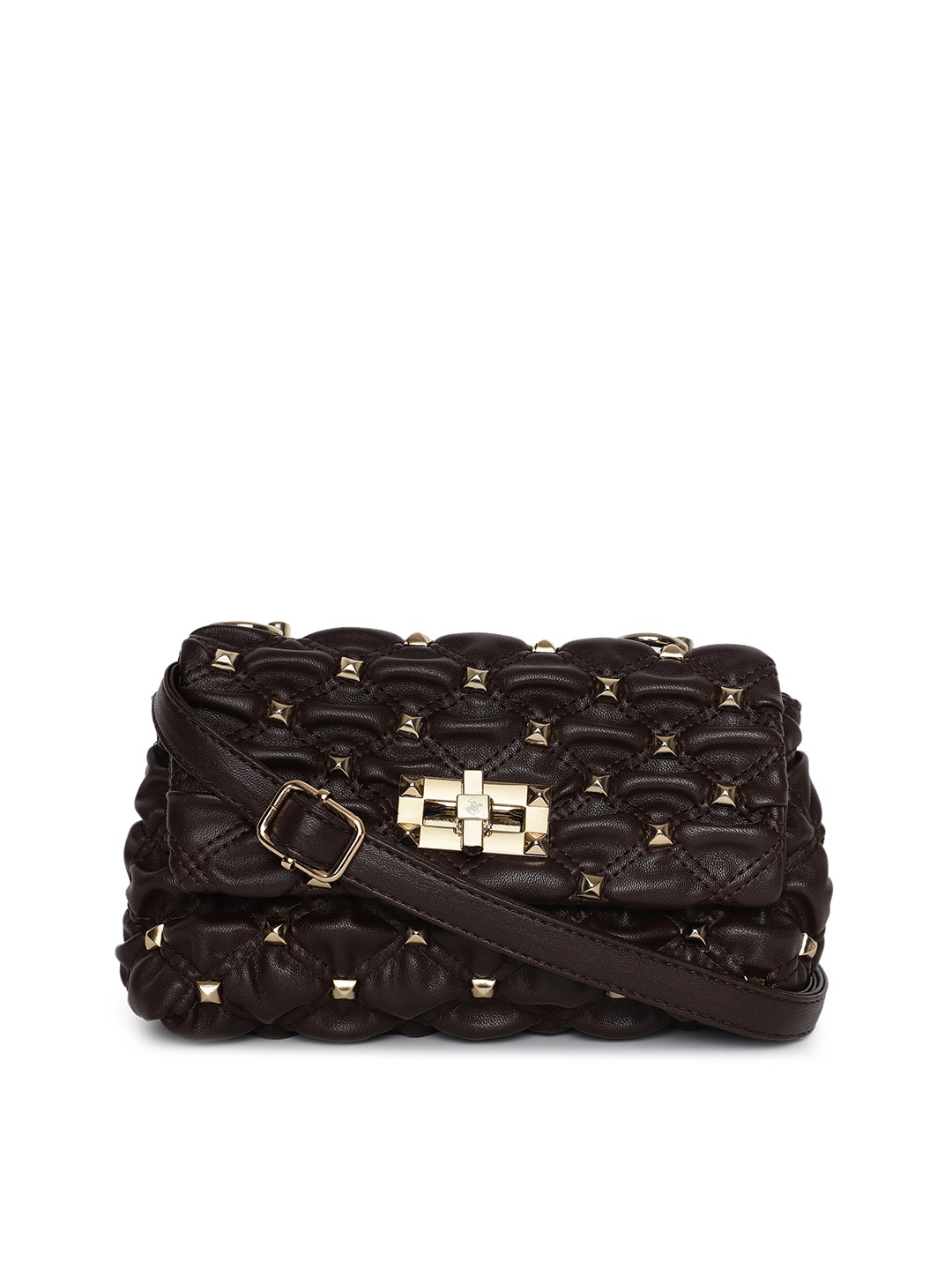 

Beverly Hills Polo Club Embellished Swagger Sling Bag with Quilted Detail, Brown