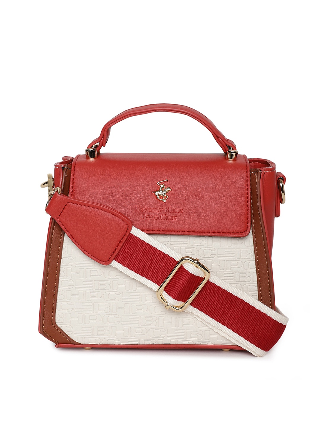 

Beverly Hills Polo Club Logo Print Hand with Lobster Claw Clasp Satchel, Red