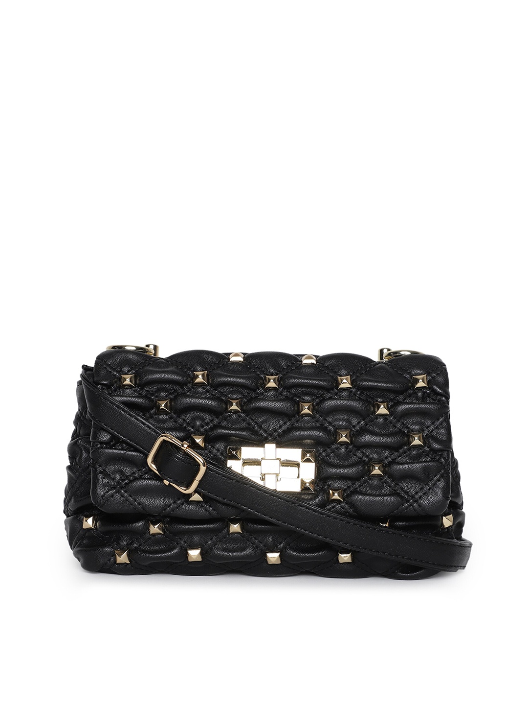 

Beverly Hills Polo Club Embellished Quilted Sling Bag with Detachable Strap, Black