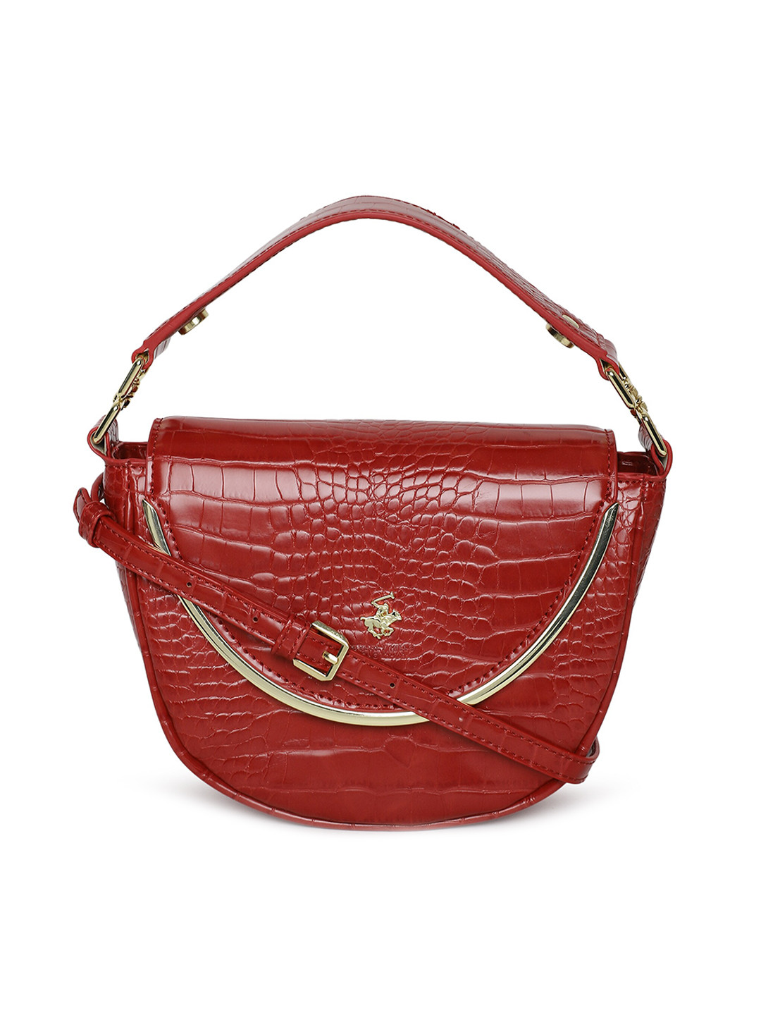 

Beverly Hills Polo Club Crocodile Textured Leather Half Moon Handheld Bag, Burgundy