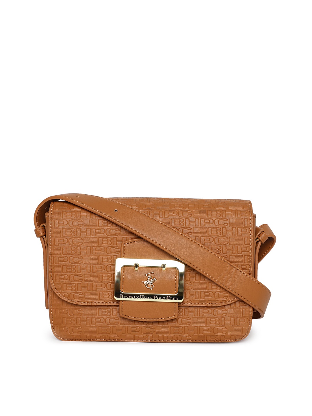 

Beverly Hills Polo Club Textured Crossbody Bag with Flap Closure, Tan