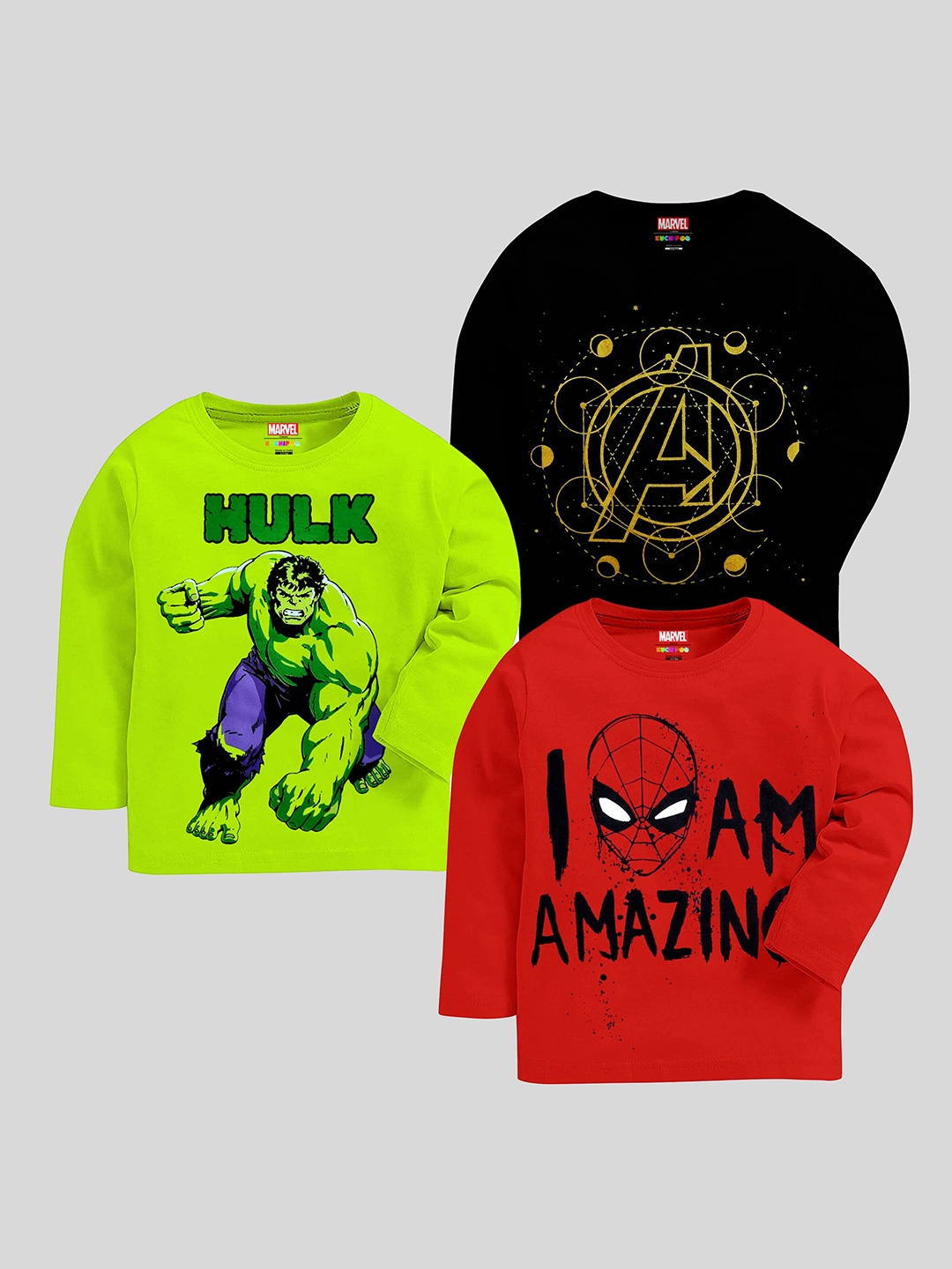 

KUCHIPOO Boys Pack of 3 Printed Cotton T-shirt, Green