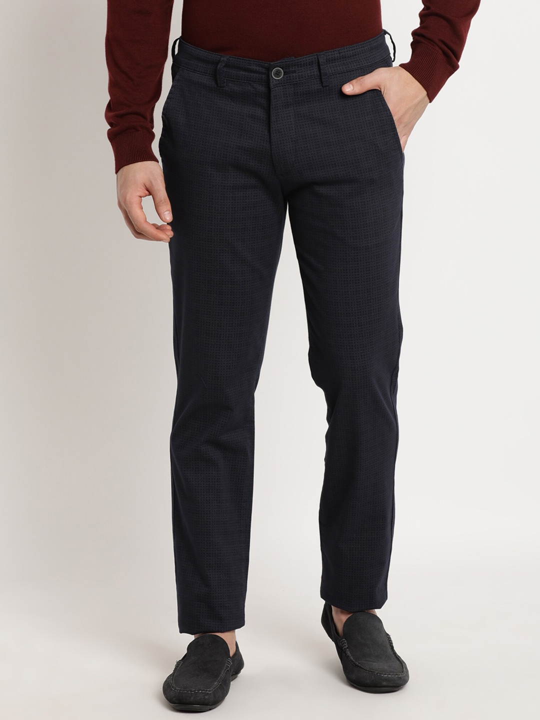

Turtle Men Checked Relaxed Skinny Fit Trousers, Navy blue