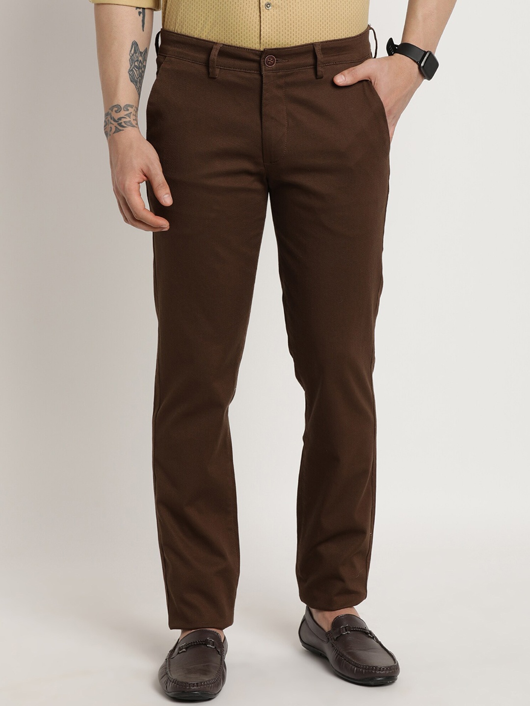

Turtle Men Relaxed Skinny Fit Chinos Trousers, Brown