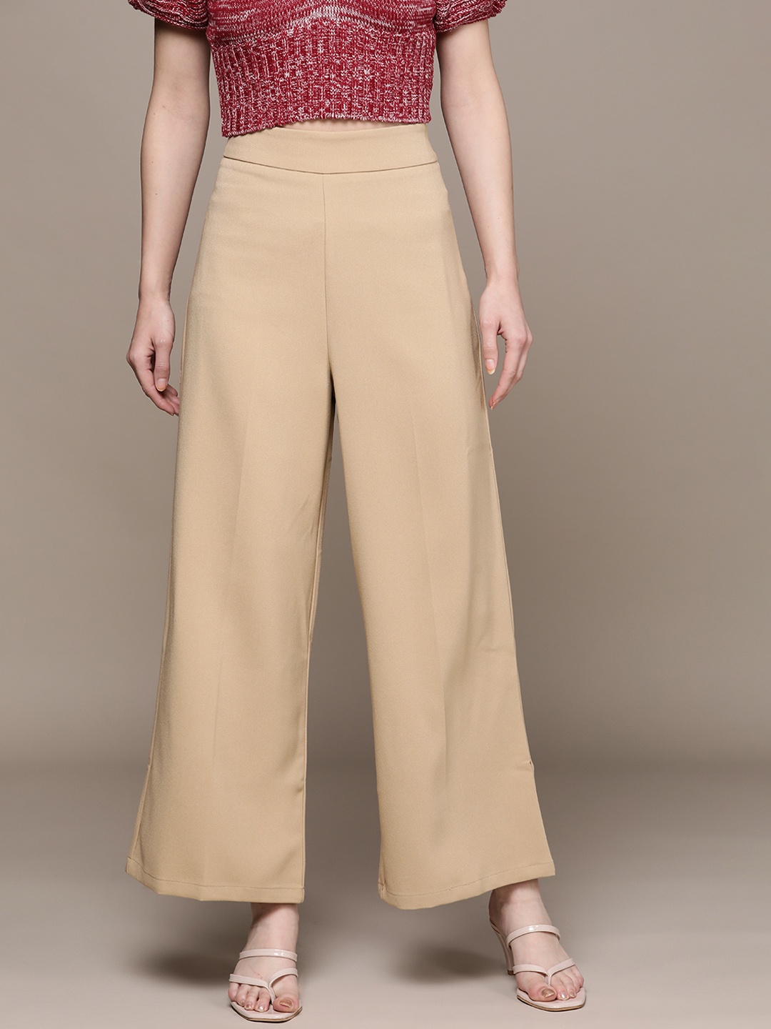 

Label Ritu Kumar Women Solid Loose Fit Trousers, Beige