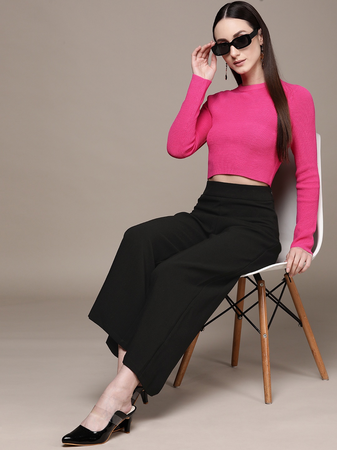 

Label Ritu Kumar Women Solid Loose Fit Trousers, Black