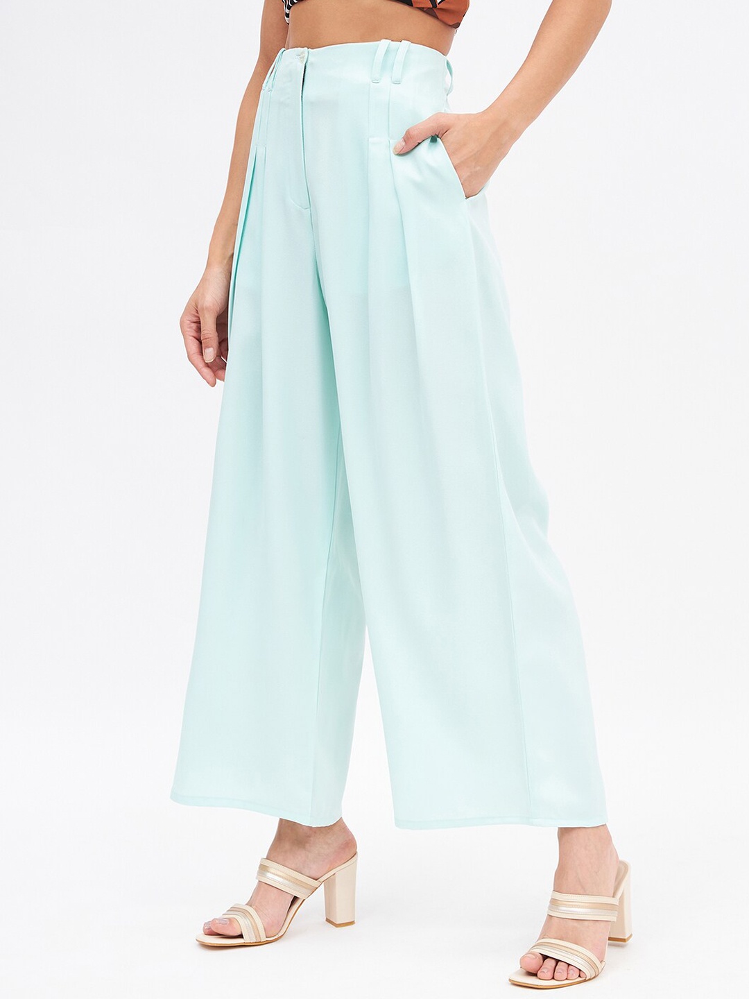 

Kibo Relaxed Loose Fit High-Rise Pleated Culottes Trousers, Blue