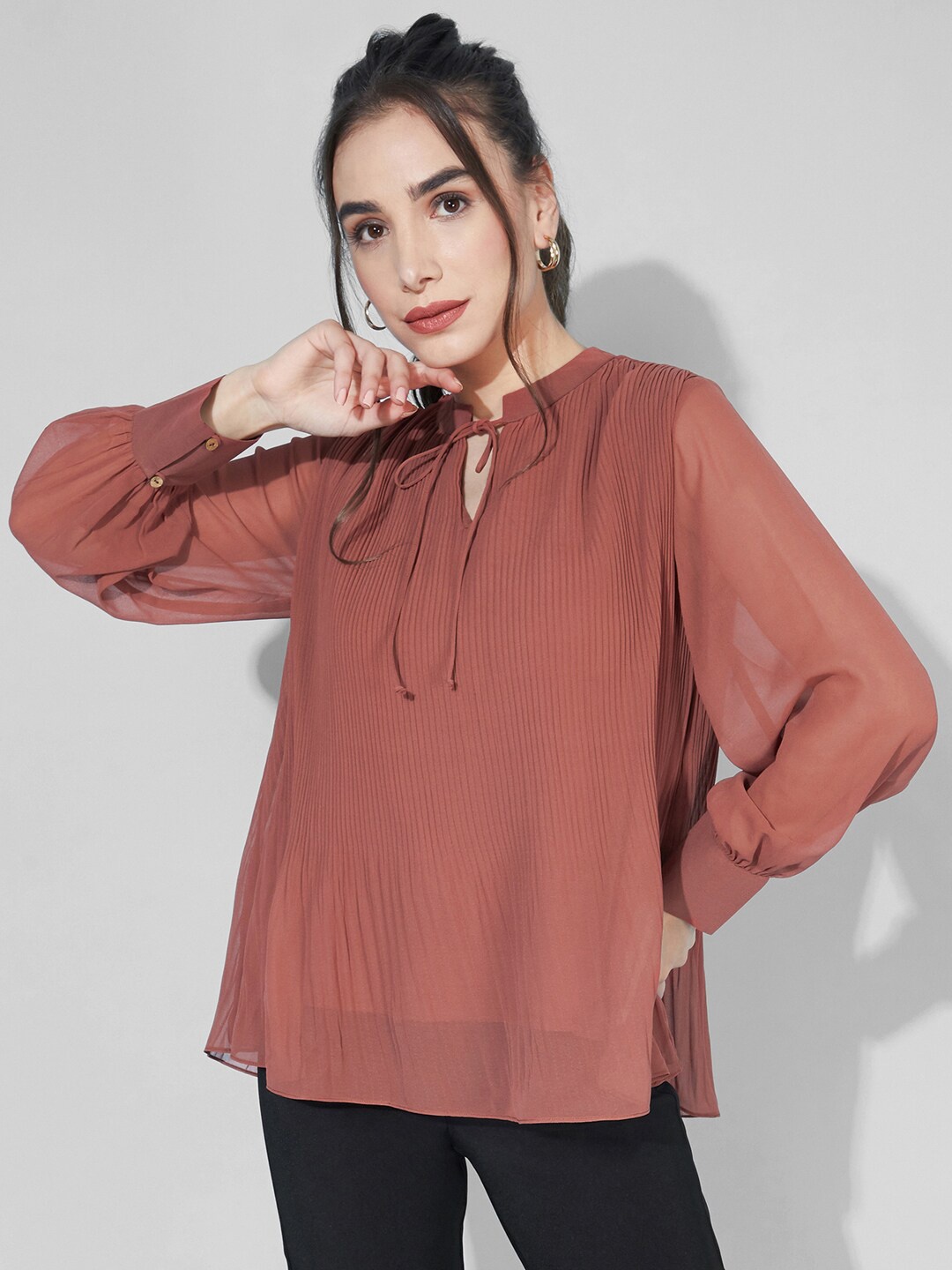 

Selvia Tie-Up Neck Georgette Top, Rust