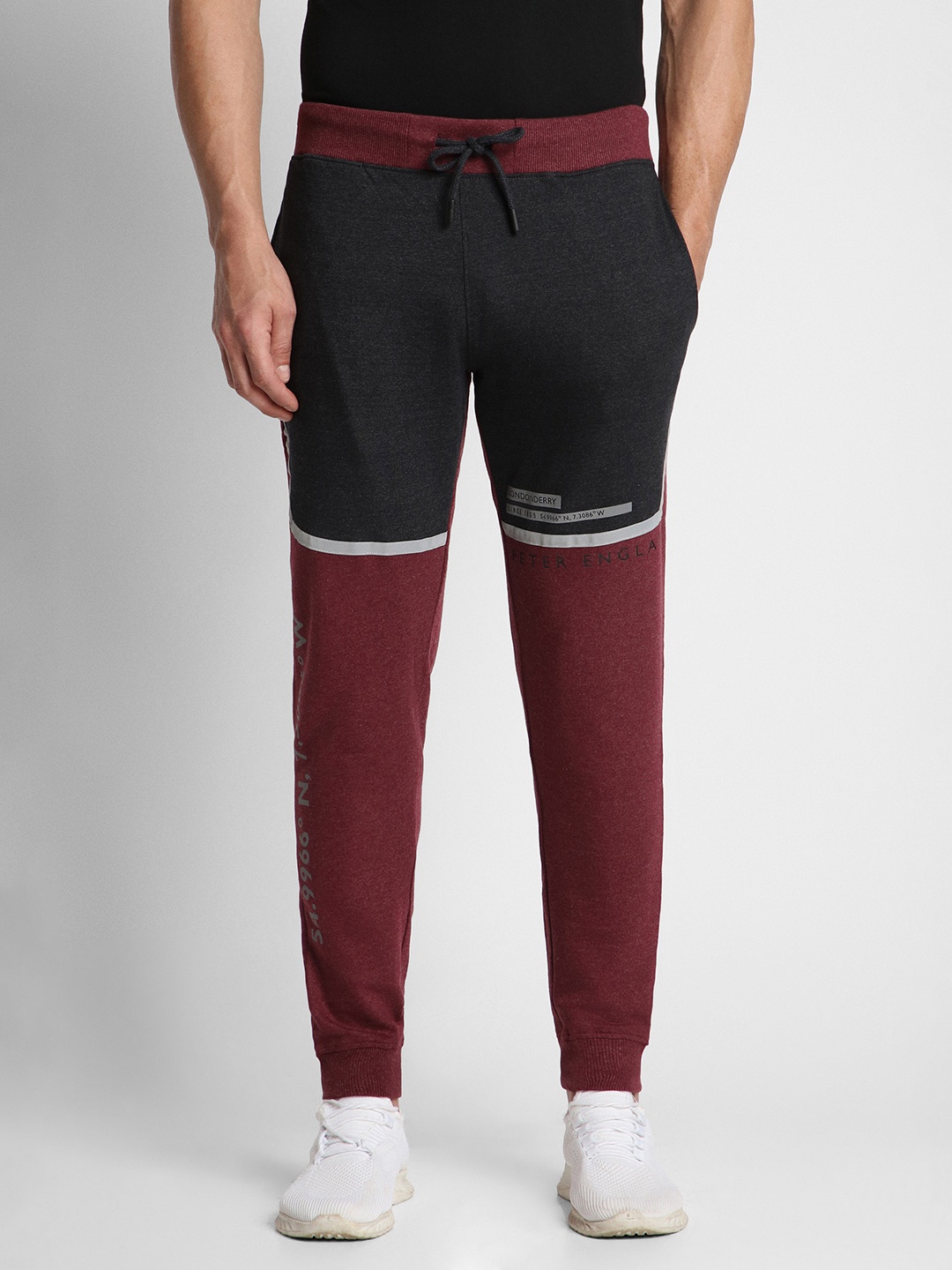 

Peter England Men Colourblocked Joggers, Maroon