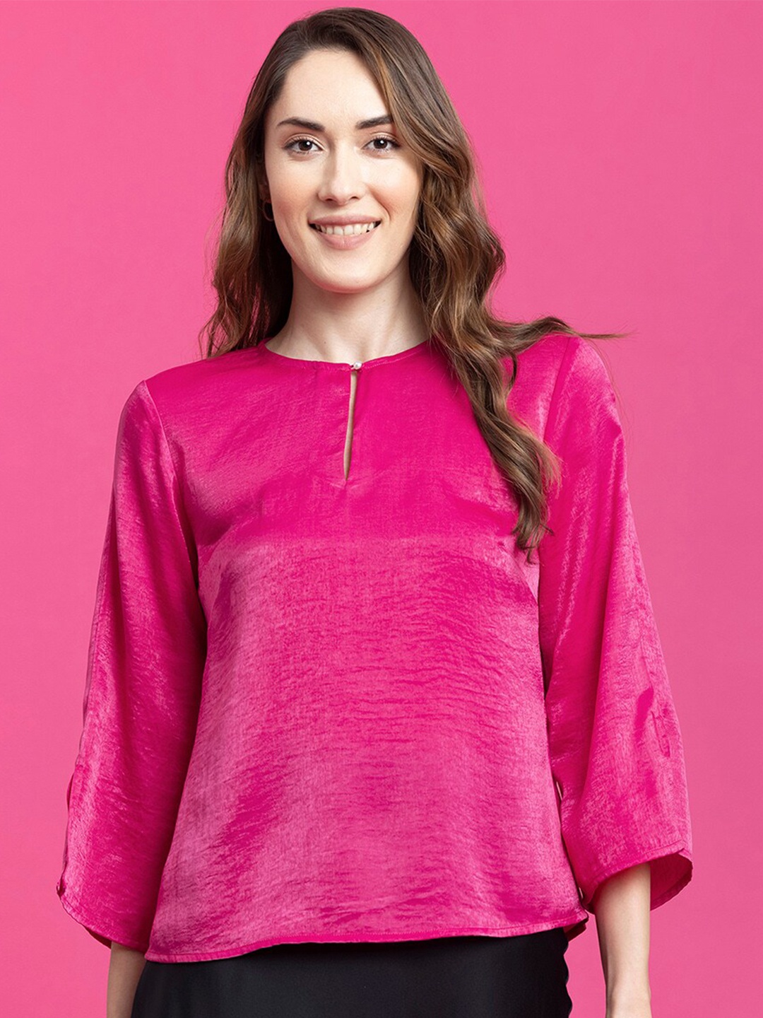 

FableStreet Keyhole Neck Satin Top, Pink