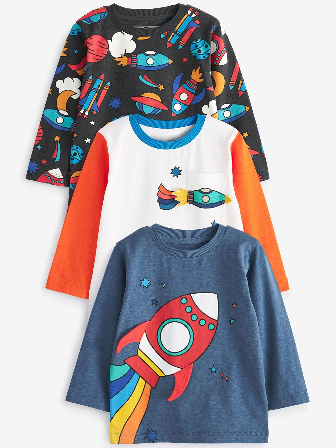 

NEXT Boys Pack of 3 Printed Pure Cotton T-shirts, Blue