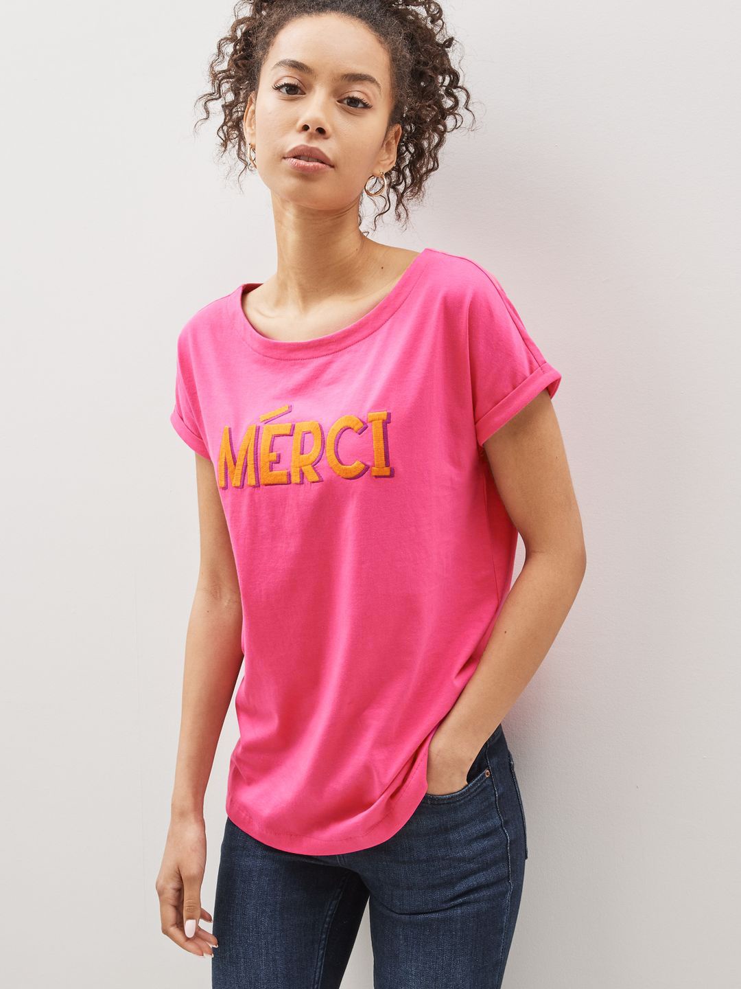 

NEXT Applique Extended Sleeves Pure Cotton T-shirt, Pink
