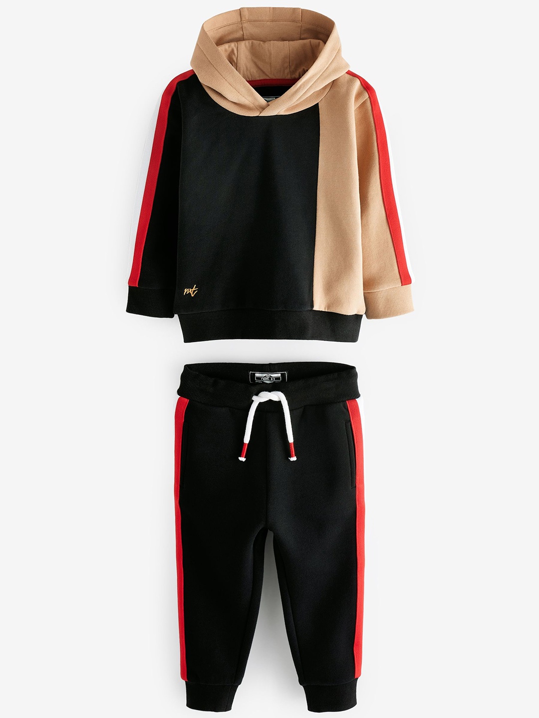 

NEXT Infant Boys Colourblocked Pure Cotton Hooded Sweatshirt With Joggers, Black
