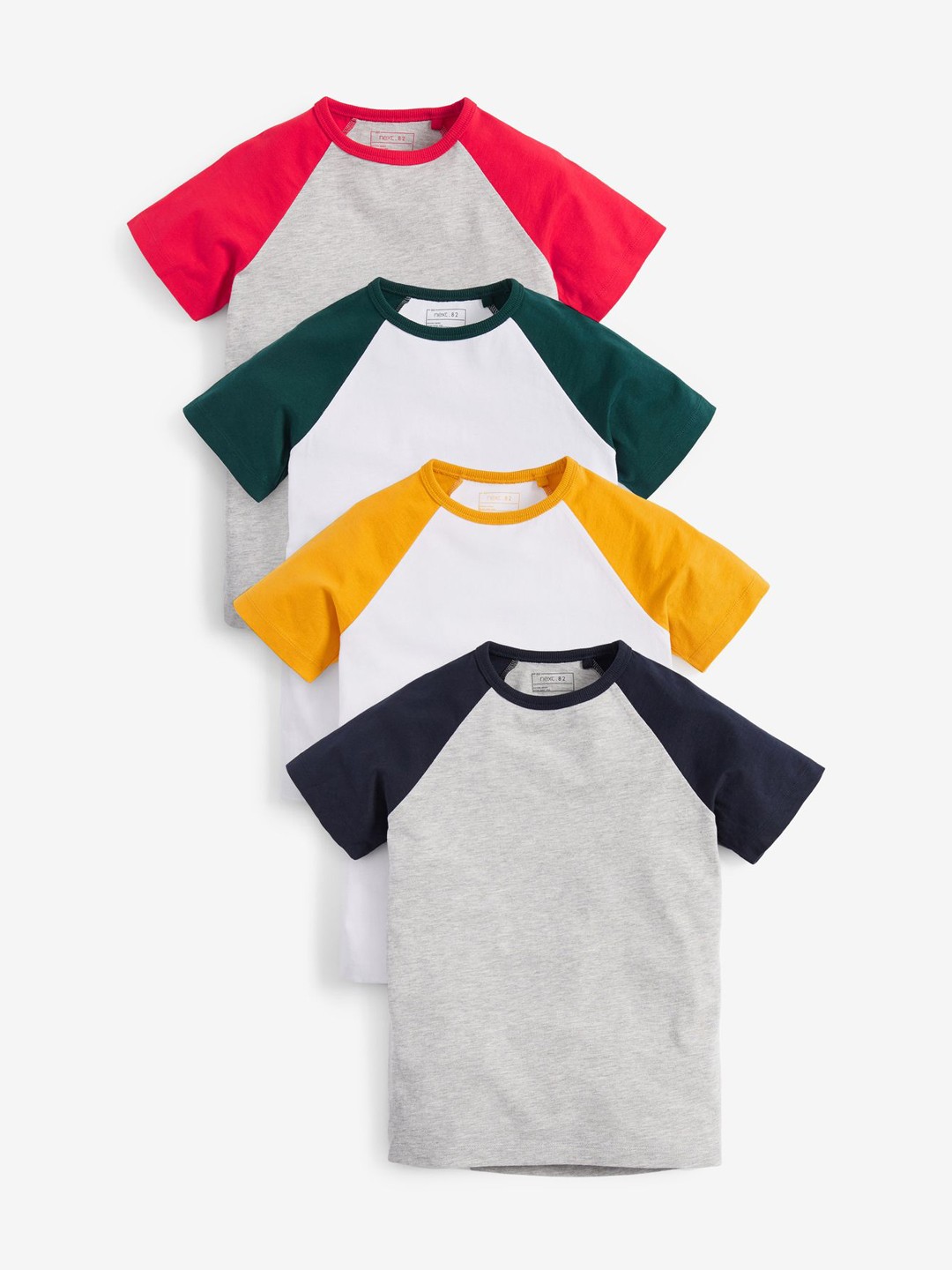 

NEXT Boys Pack of 4 Pure Cotton Raglan Sleeves Tshirts, Grey