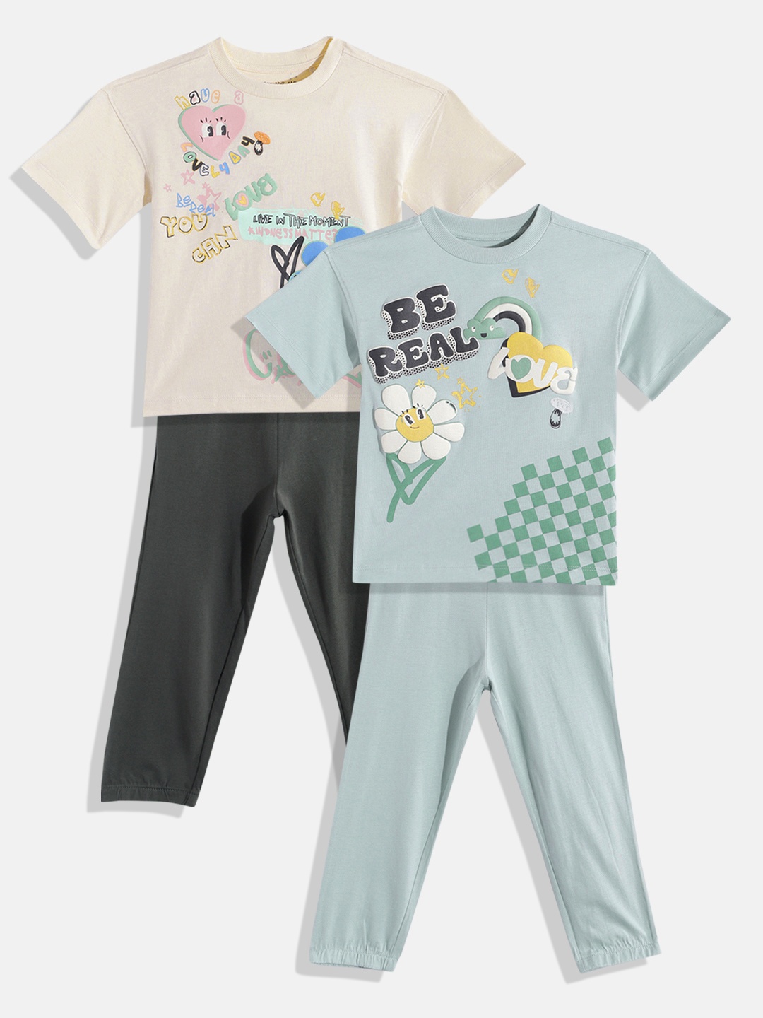 

NEXT Girls Pack of 2 Pure Cotton Typography Embossed Pyjama Set, Green
