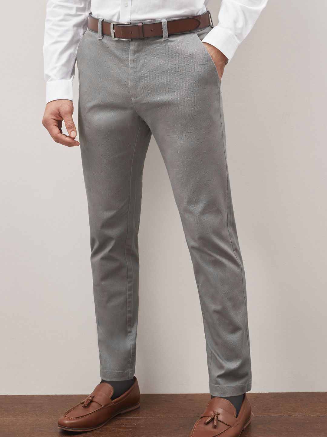 

NEXT Men Geometric Formal Trousers, Grey