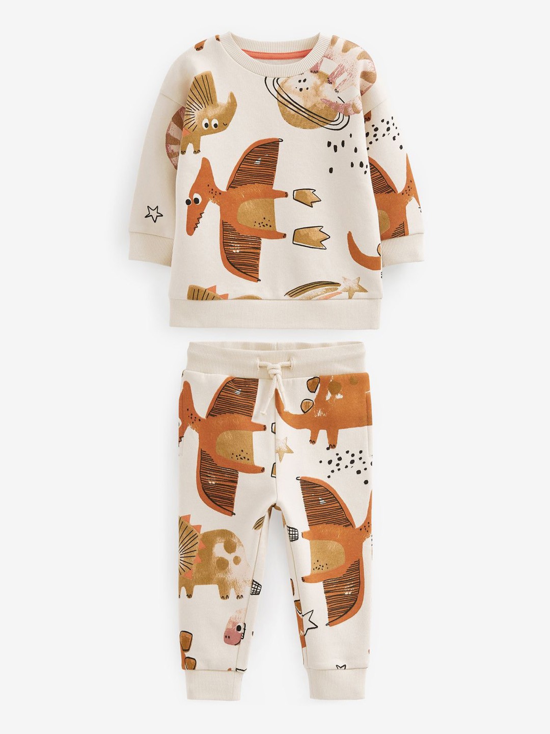 

NEXT Infant Boys Conversational Print Pure Cotton Sweatshirt With Joggers, Beige