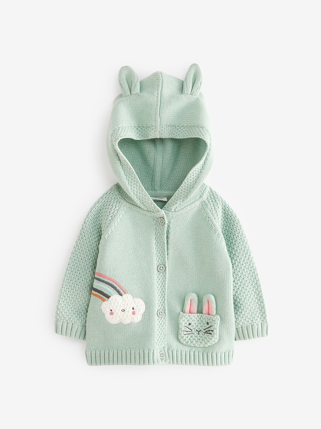 

NEXT Infant Girls Cable Knit Hooded Cardigan with Embroidered Detail, Green