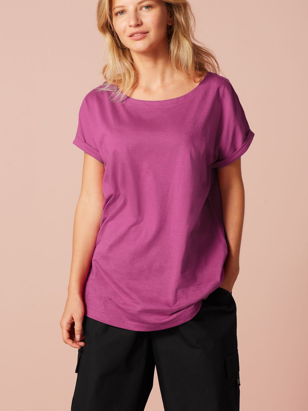 

NEXT Extended Sleeves Pure Cotton T-shirt, Fuchsia