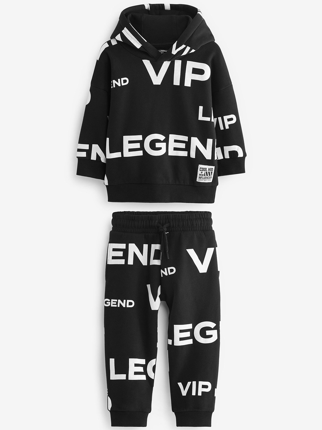 

NEXT Infant Boys Typography Print Pure Cotton Hooded Sweatshirt With Joggers, Black