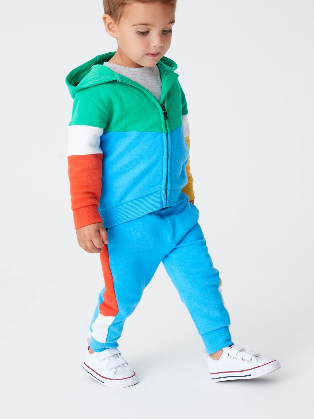 

NEXT Infant Boys Colourblocked Pure Cotton Hooded Sweatshirt With Joggers, Blue
