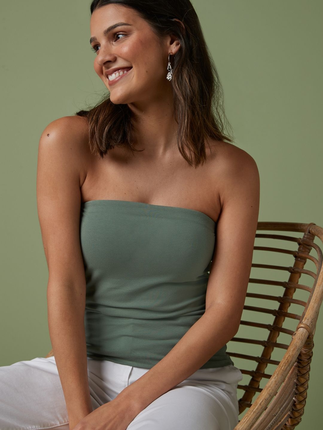 

NEXT Off-Shoulder Cotton Bandeau Tube Top, Green