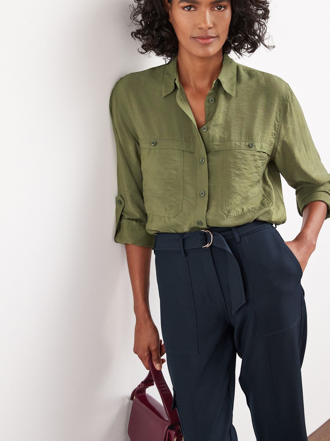 

NEXT LENZING ECOVERO High-Low Casual Shirt, Olive