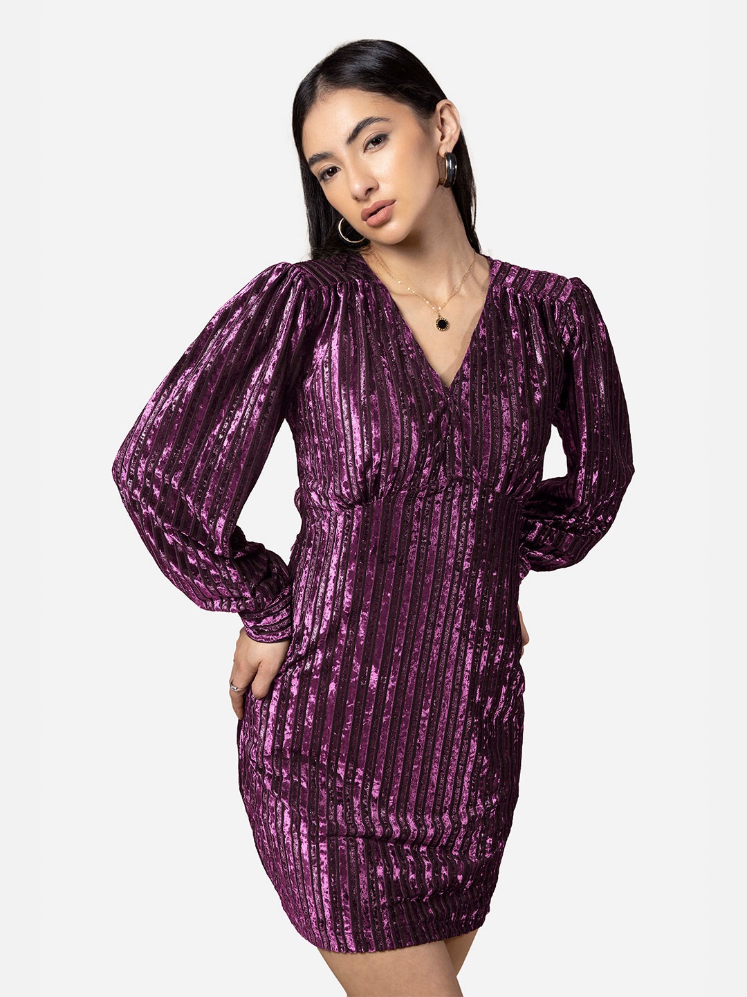 

NEOFAA Woman Velvet Midi Dress For Women, Purple