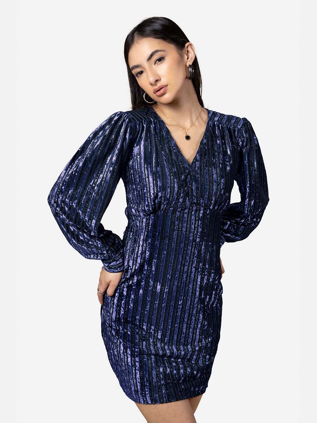 

NEOFAA Women Royal Imported Velvet Midi Dress, Navy blue