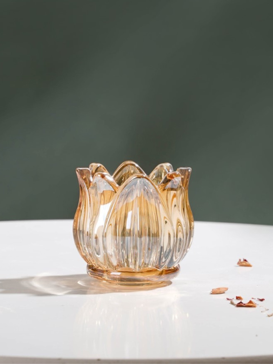 

Nestasia Amber Orange Tulip Glass Tea Light Candle Holder