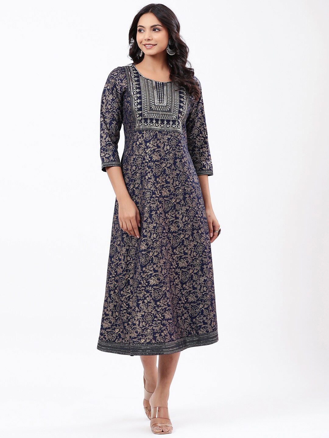 

Fabriko Ethnic Motifs Printed Round Neck Kurta, Blue