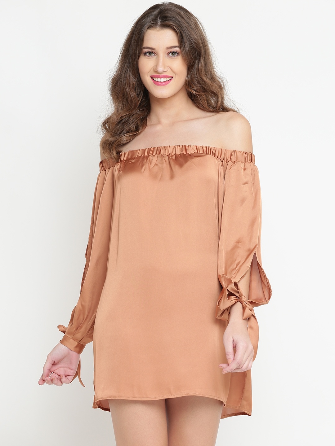 

FOREVER 21 Women Brown Solid Satin Finish A-Line Dress