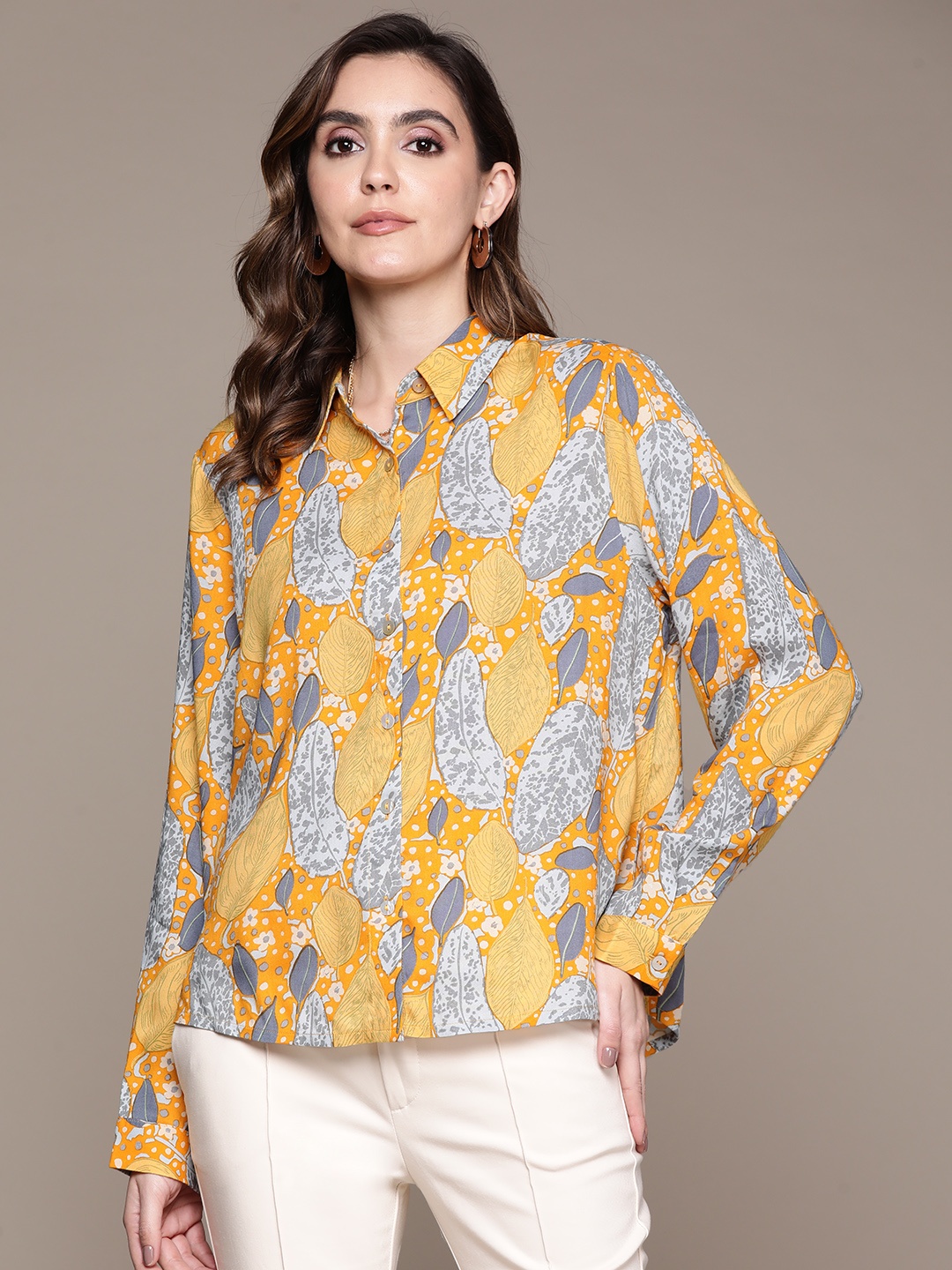 

Label Ritu Kumar Women Relaxed Printed Casual Shirt, Yellow