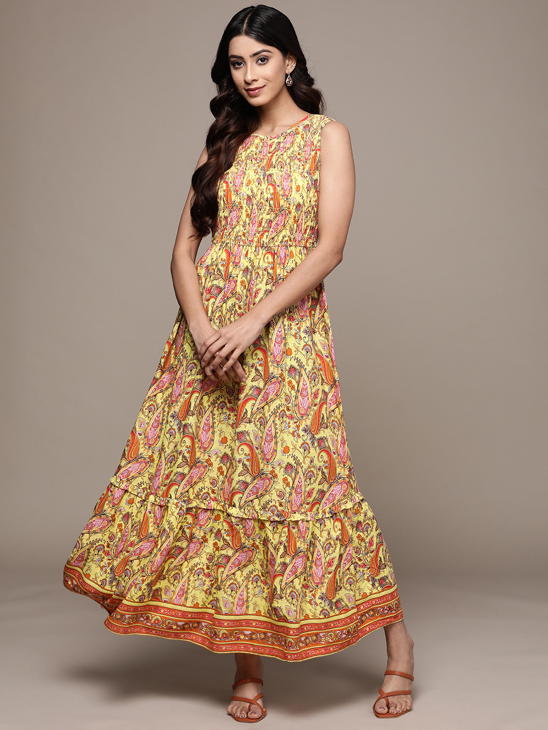 

Label Ritu Kumar Yellow & Pink Floral Maxi Dress