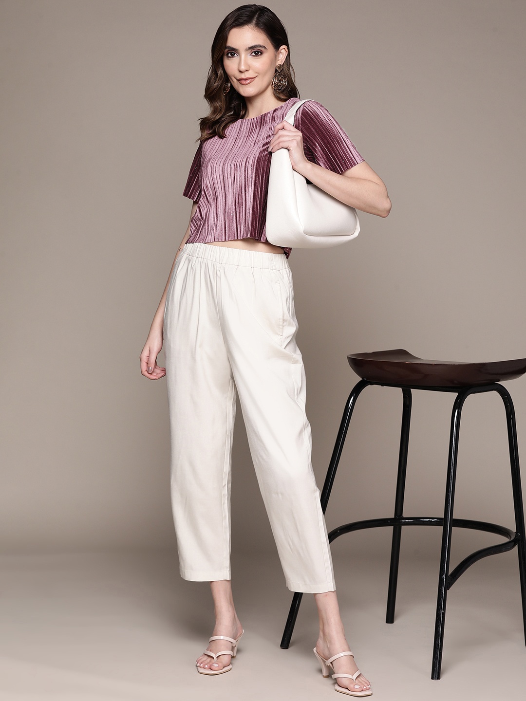 

Label Ritu Kumar Pink Striped Velvet Top