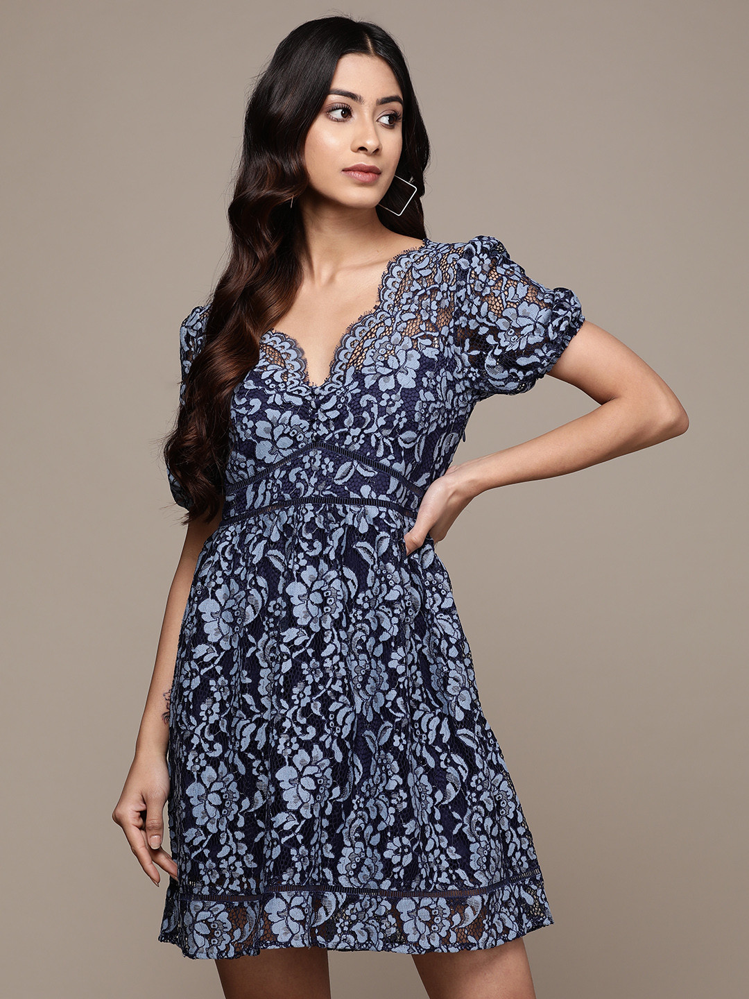 

Label Ritu Kumar Blue Floral A-Line Dress