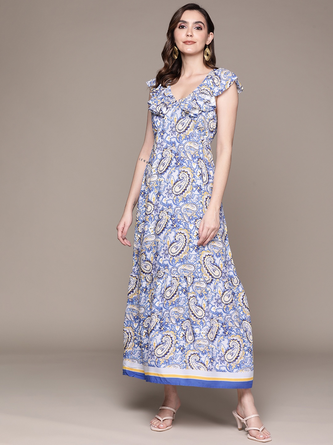 

Label Ritu Kumar Paisley Printed Maxi Dress, Blue