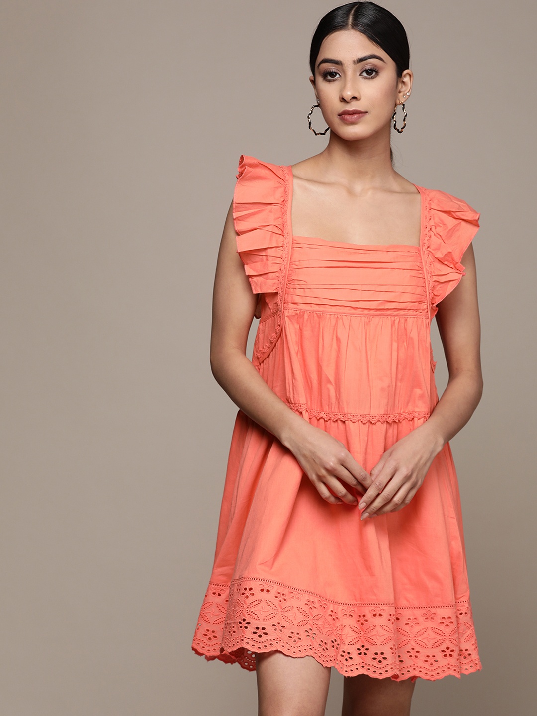 

Label Ritu Kumar Coral Cotton A-Line Dress