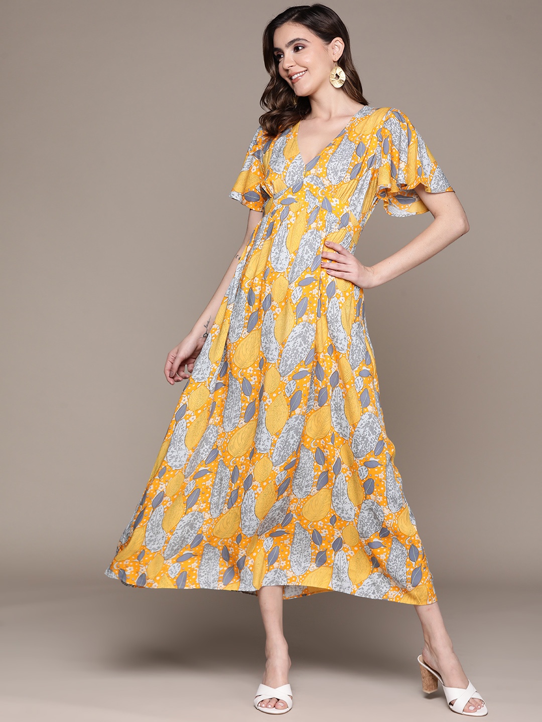 

Label Ritu Kumar Floral Printed Empire Maxi Dress, Yellow