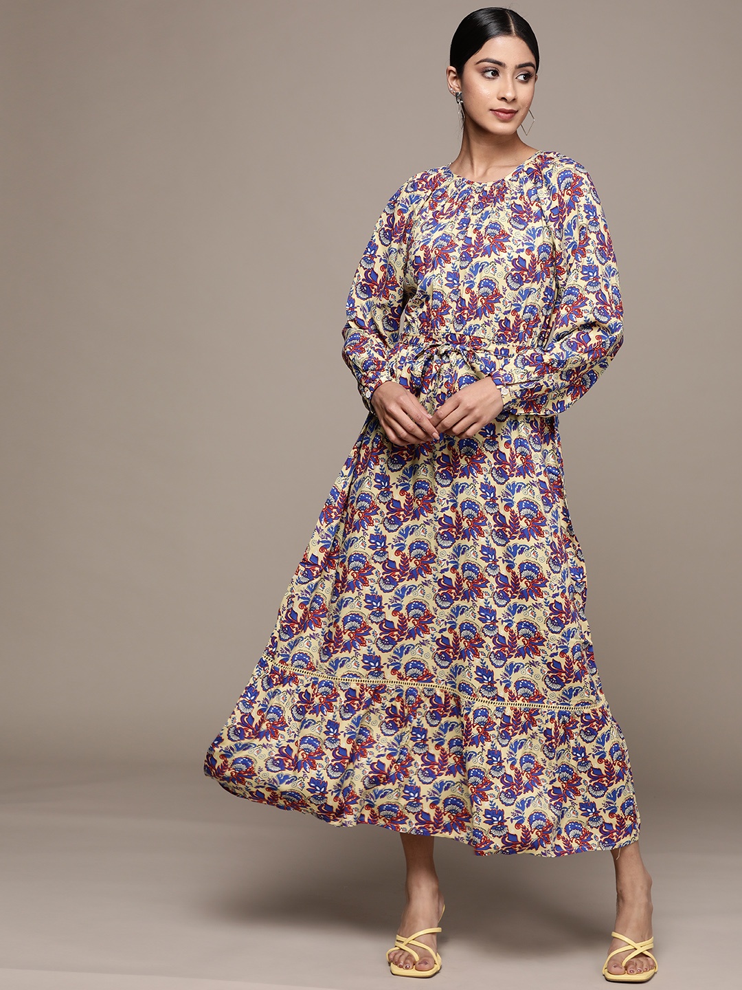 

Label Ritu Kumar Yellow & Blue Floral Maxi Dress