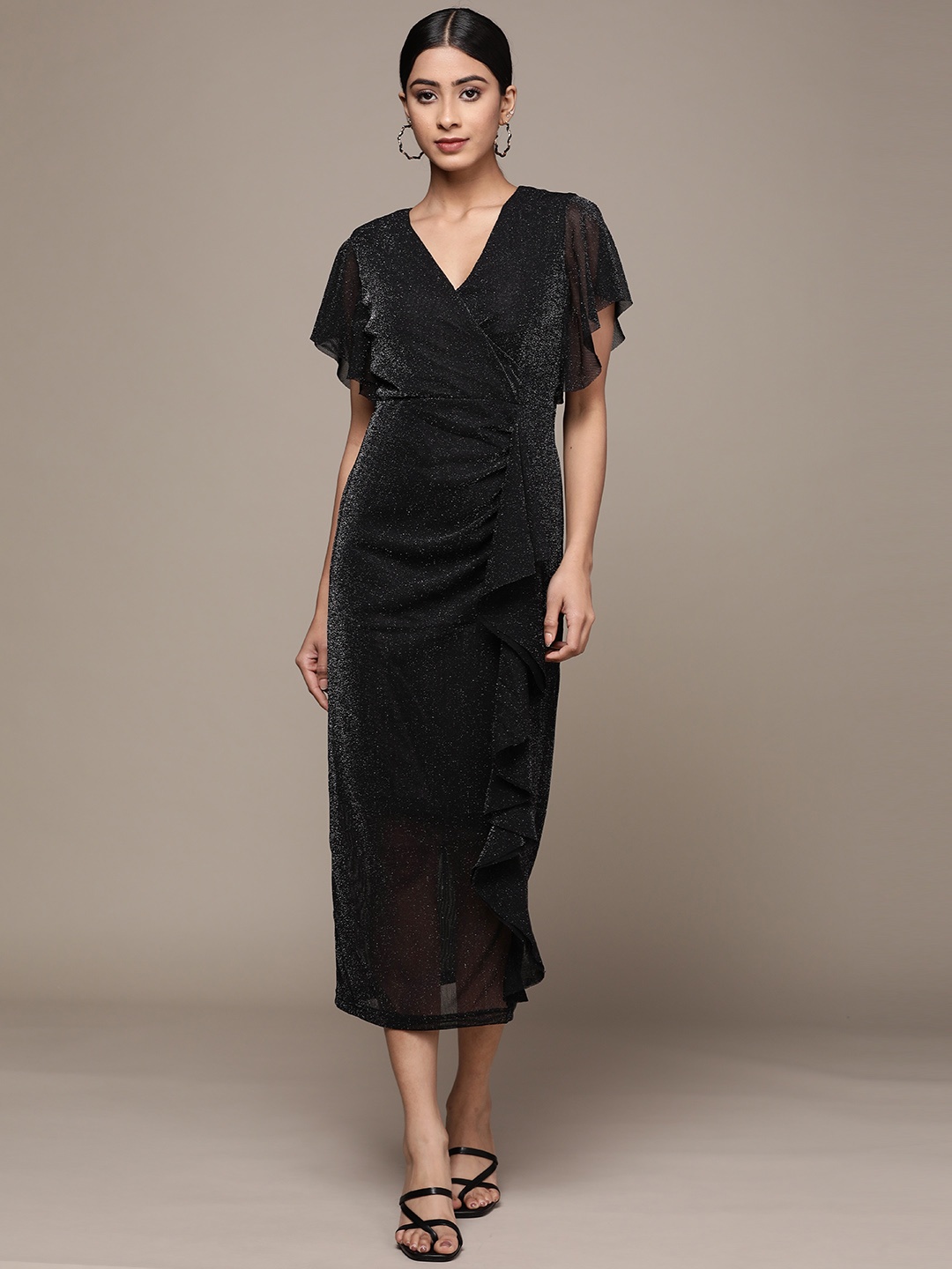 

Label Ritu Kumar Black Embellished Shimmer Midi Dress