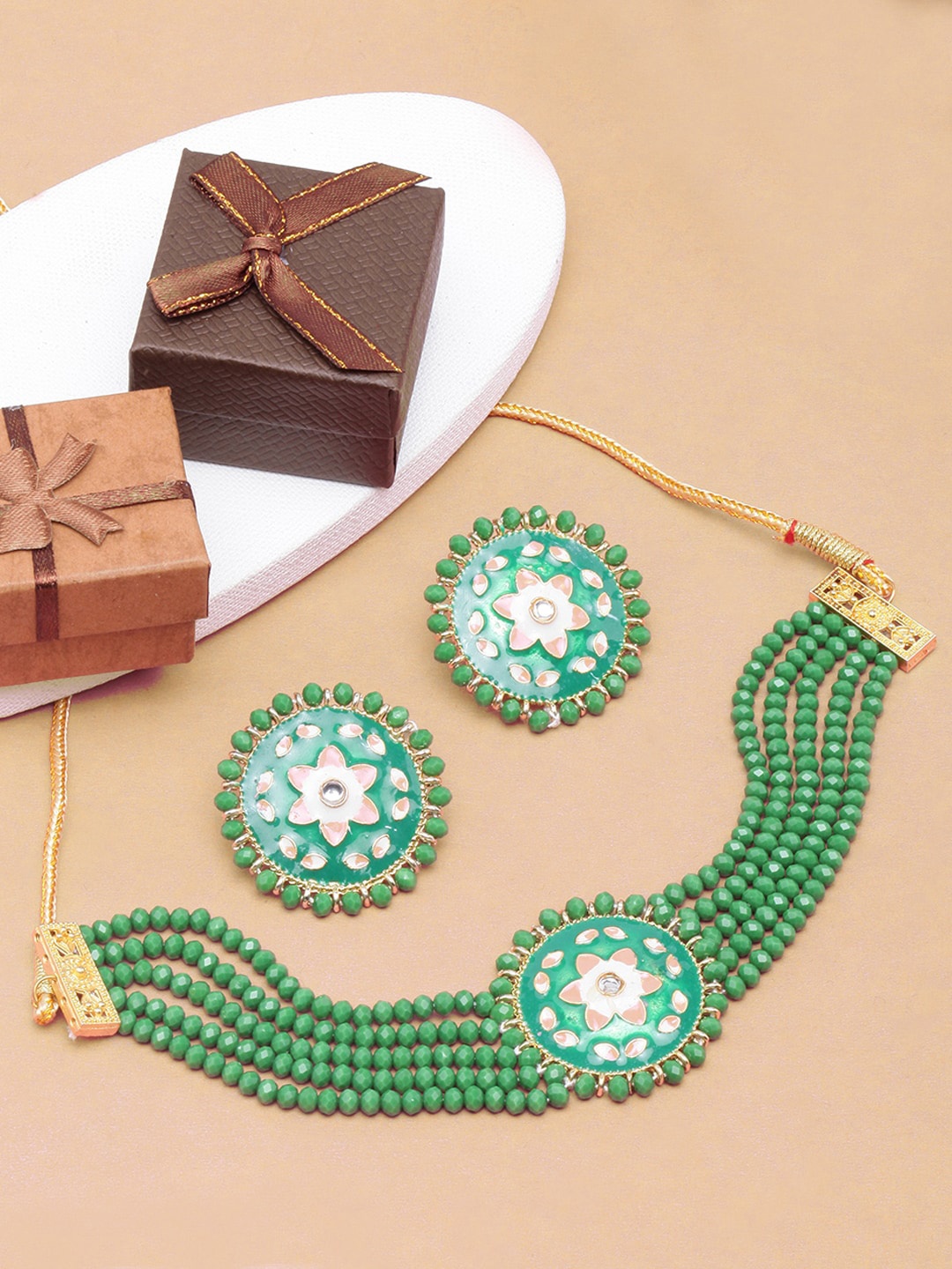 

DIVA WALK Gold-Plated Crystal-Studded Enameled Jewellery Set