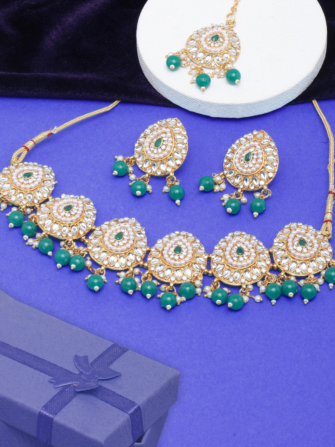 

DIVA WALK Gold-Plated Stone Studded & Beaded Jewellery Set