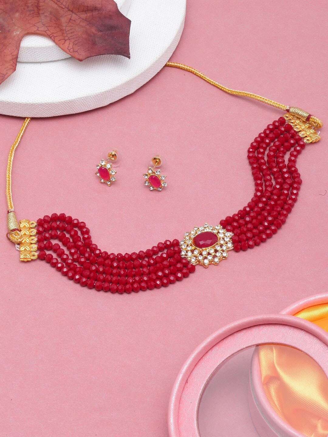 

DIVA WALK Gold-Plated Stone-Studded & Pearl Beaded Jewellery Set