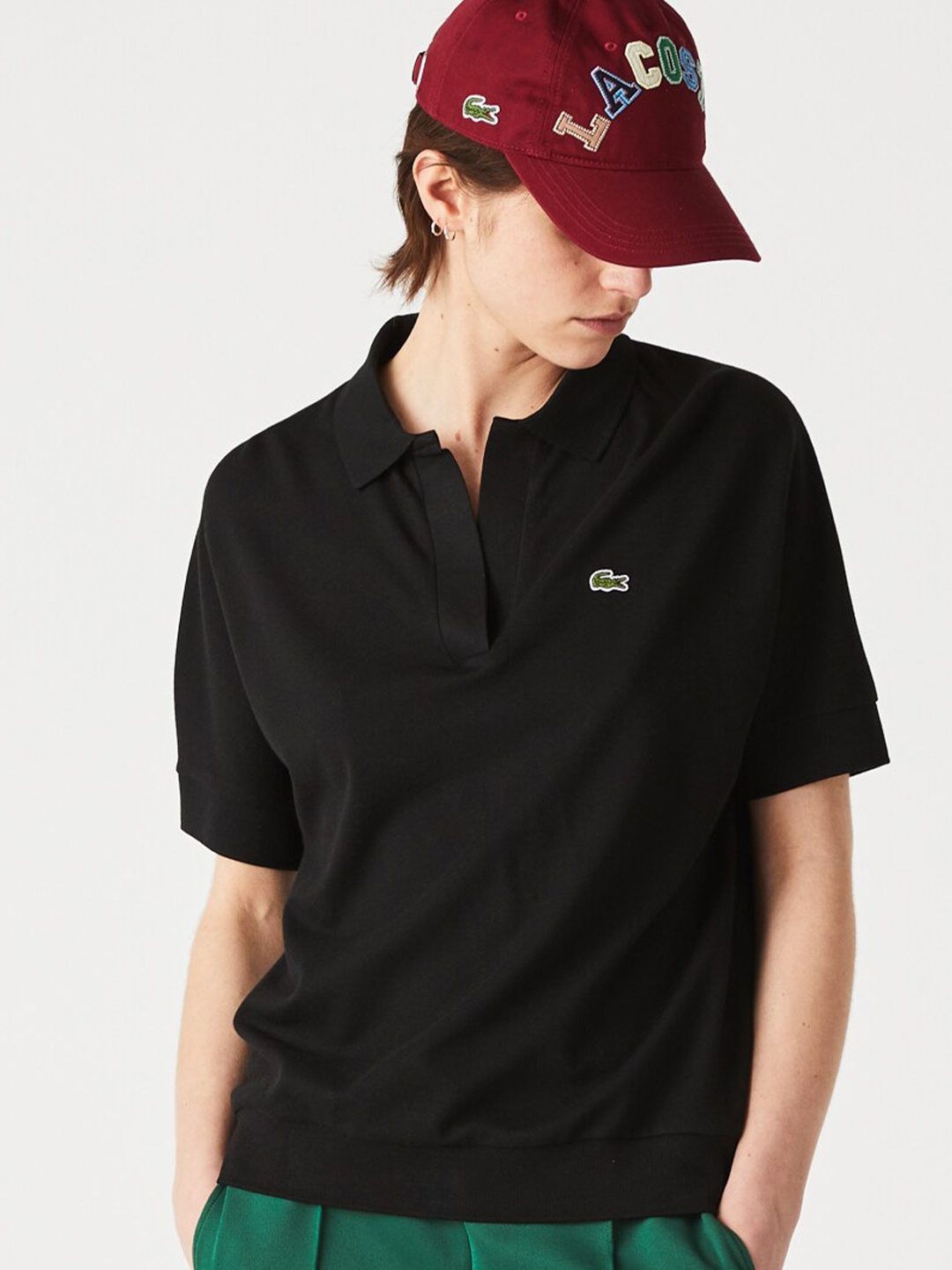 

Lacoste Women Brand Logo Polo Collar T-shirt, Black